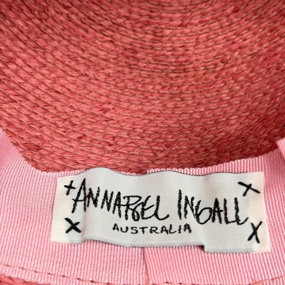 Annabel Ingall Australia Pink Straw Wide Brim Sun Hat Ribbon Summer Vacation OS - Picture 2 of 7